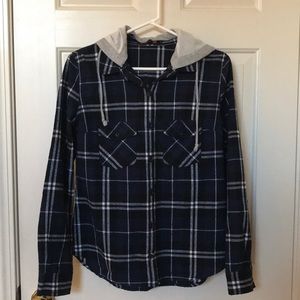 Navy Blue Hooded Flannel
